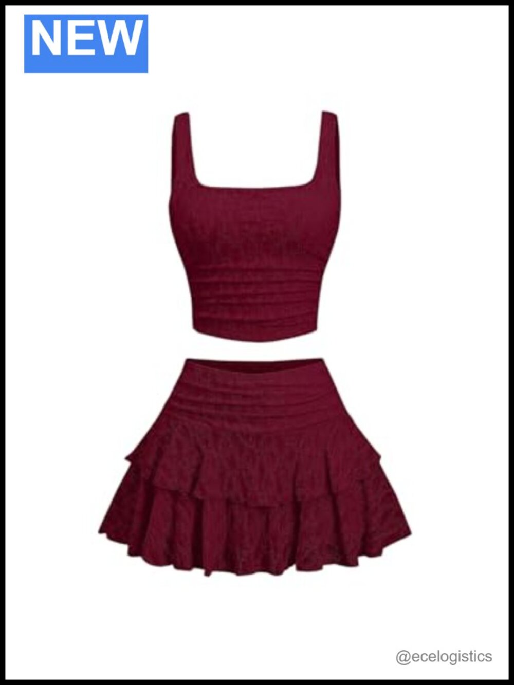 Women's Lace Ruffle 2 Piece Skirt Set Tank Top Tiered Midi